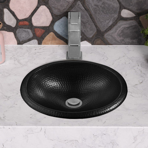 Hand Hammered Aluminum 17 inch Oval Drop In Bathroom Sink - Matte Black